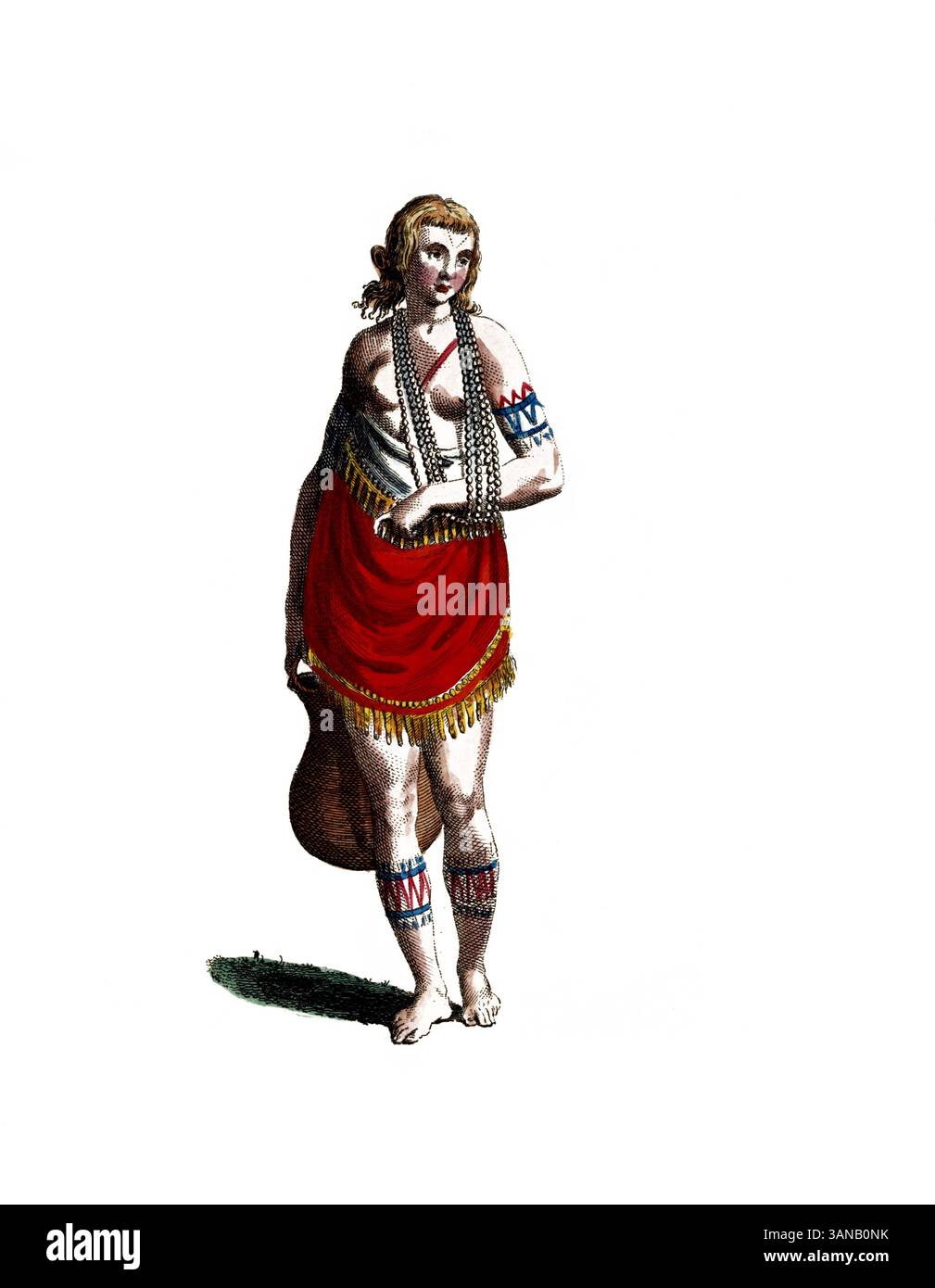 Historische Kleidung, Modegeschichte, Kleidung einer Frau aus Virginia, Native American, 18. Jahrhundert, Amerika, digital restaurierte Reproduktion eines Originals aus dem 18./19. Jahrhundert, exaktes Datum unbekannt Stockfoto