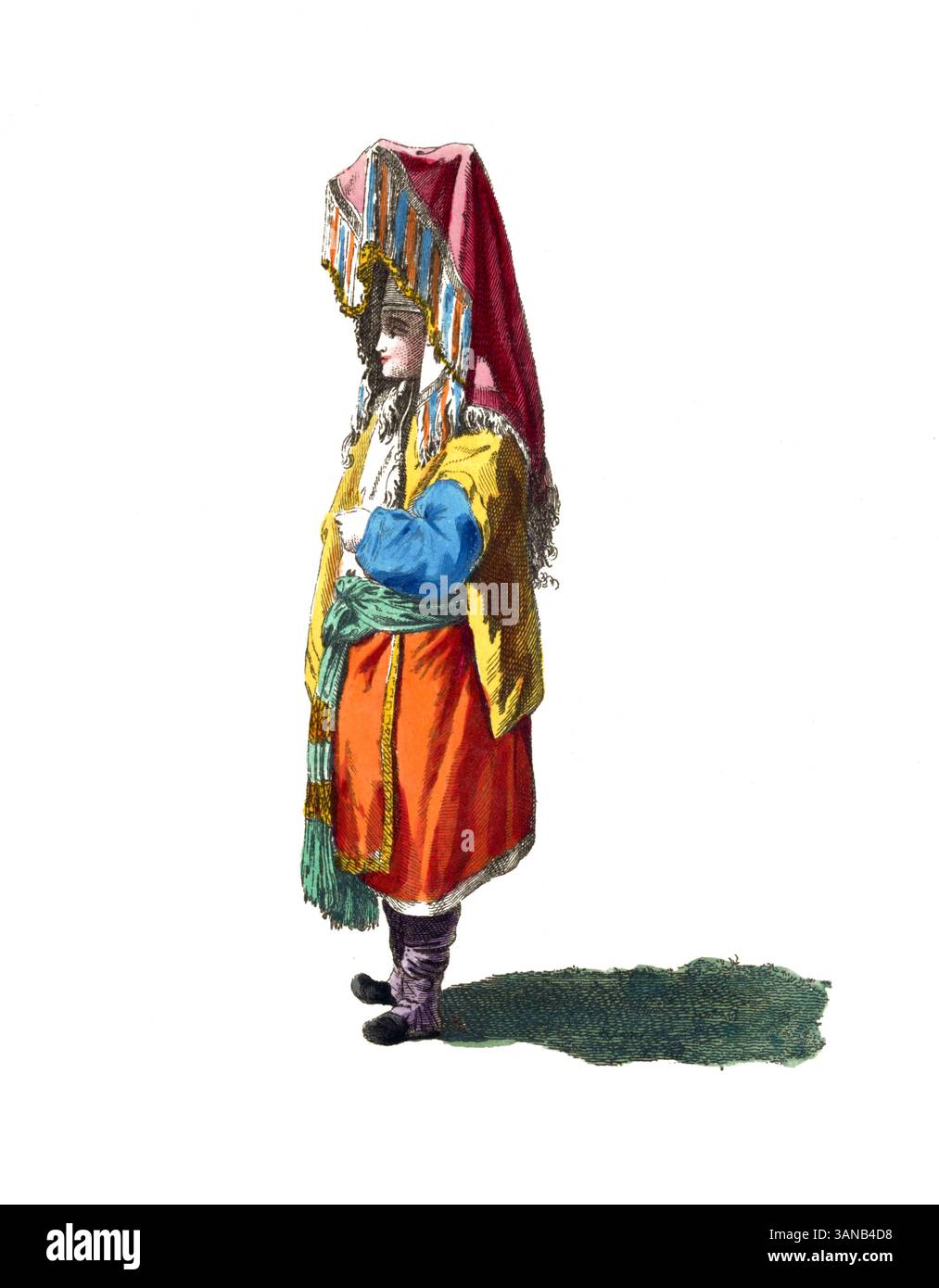 Historische Kleidung, Modegeschichte, Kleidung einer Frau der Votyaken, Udmurts, ein Finno-ugrisches Volk in Sibirien 1768, digital restaurierte Reproduktion eines Originals aus dem 18./19. Jahrhundert, exaktes Datum unbekannt Stockfoto