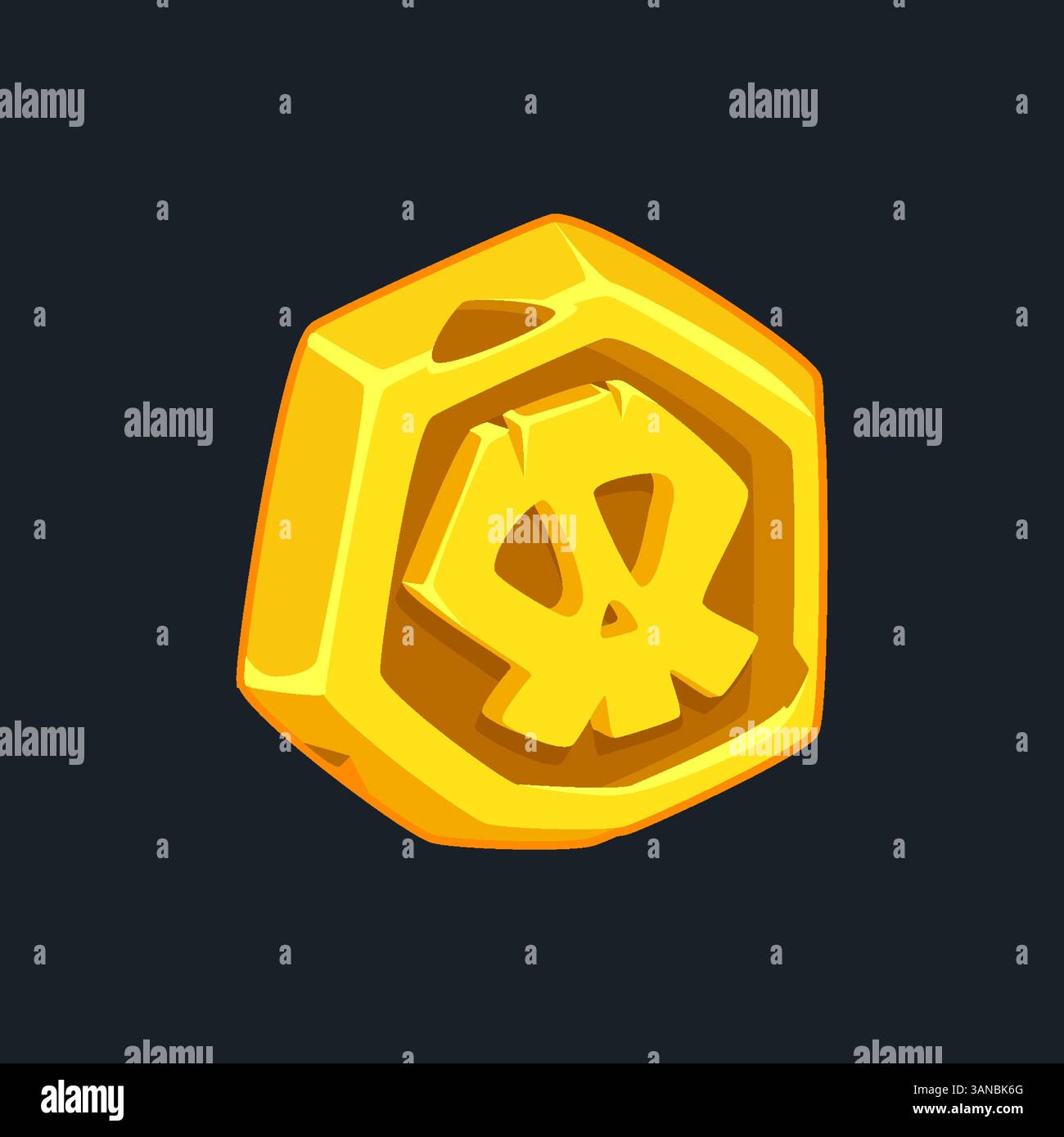 Goldene Piratenmünze oder schwarzes Zeichen. Lässiges Spielesymbol mit Skull. Isolierte goldene Münze. GUI für Web, Spiel oder App. Schnittstellenelement. Piratenschatz Stock Vektor
