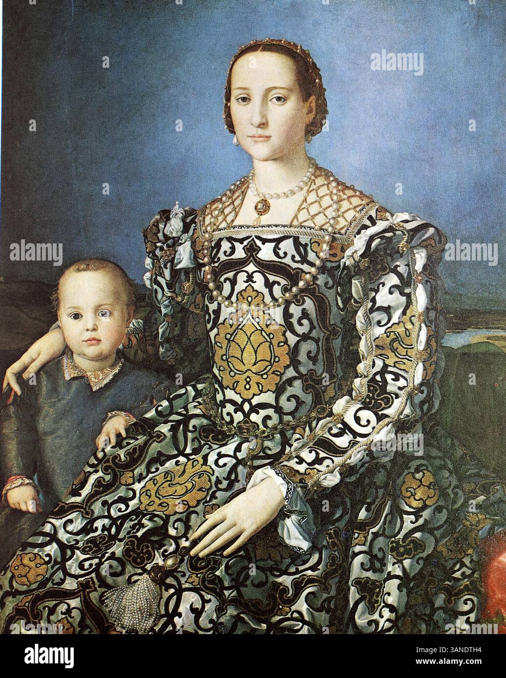 Eleonora von Toledo (* 1522 in Toledo, gestorben am 17. Dezember 1562 in Pisa) und ihr Sohn Giovanni, Gemälde von Agnolo Bronzino, digitale Reproduktion eines Originals aus dem 19. Jahrhundert, historisch Stockfoto
