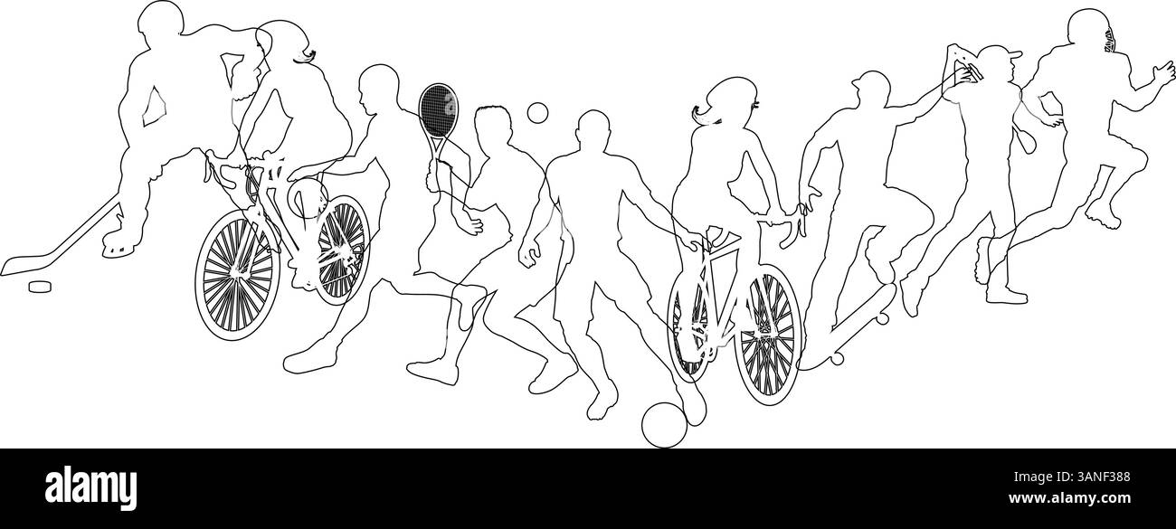 Sport Active Fitness Sport Silhouette People Set Stock Vektor