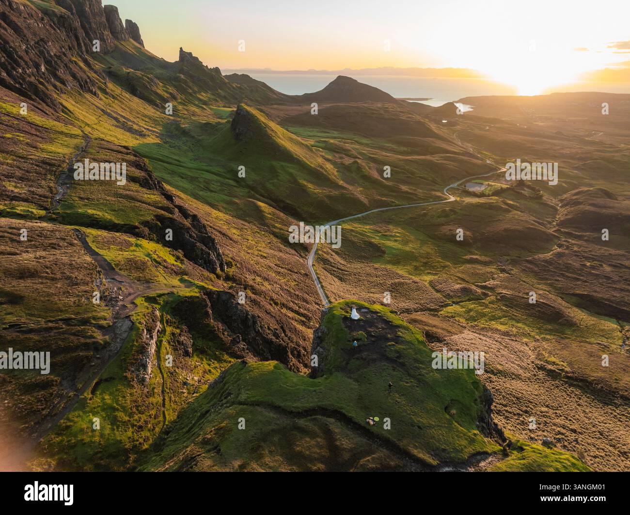 Luftaufnahme von Quiraing, Portree, Schottland. Stockfoto