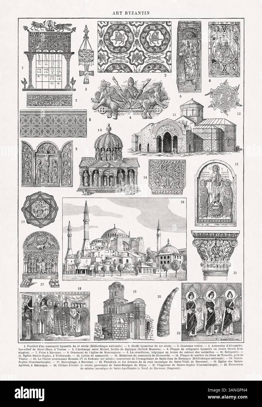 Illustration zur byzantinischen Kunst von Henri Faucher-Gudin aus einem französischen Wörterbuch des späten 19. Jahrhunderts. Stockfoto