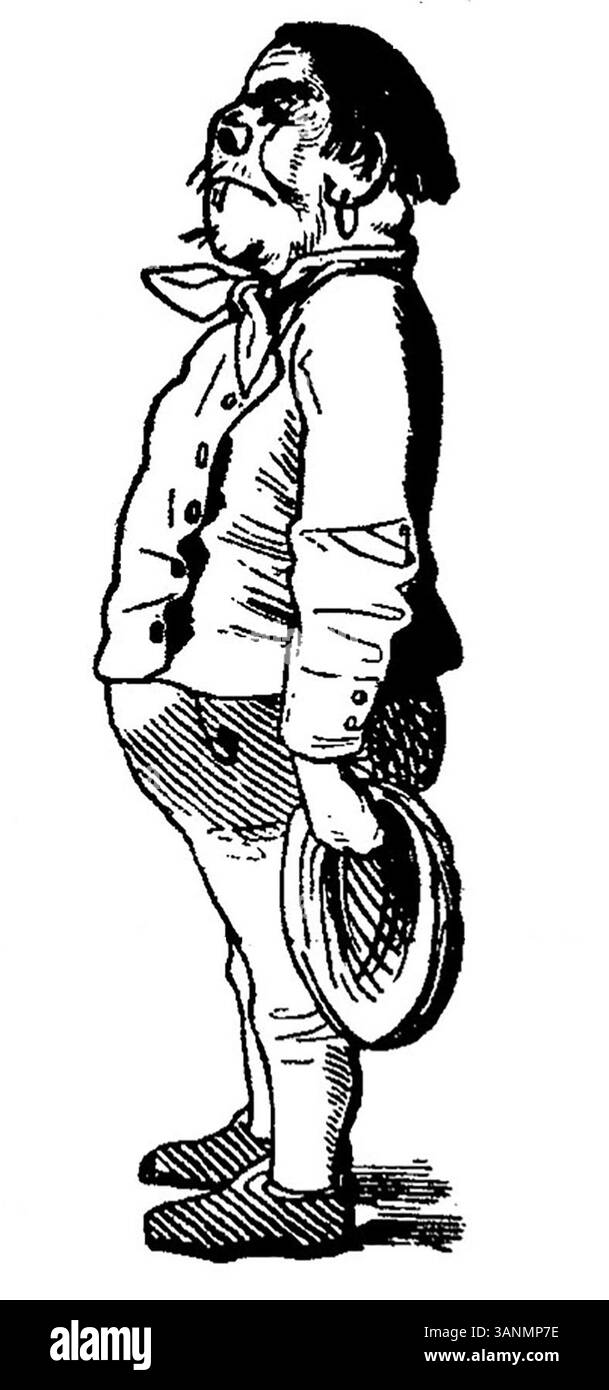 Eine Illustration aus der Ausgabe 1846 der beliebten deutschen Satirezeitschrift Fliegende Blätter, die den unverwechselbaren Stil dieser Zeit zeigt. Stockfoto