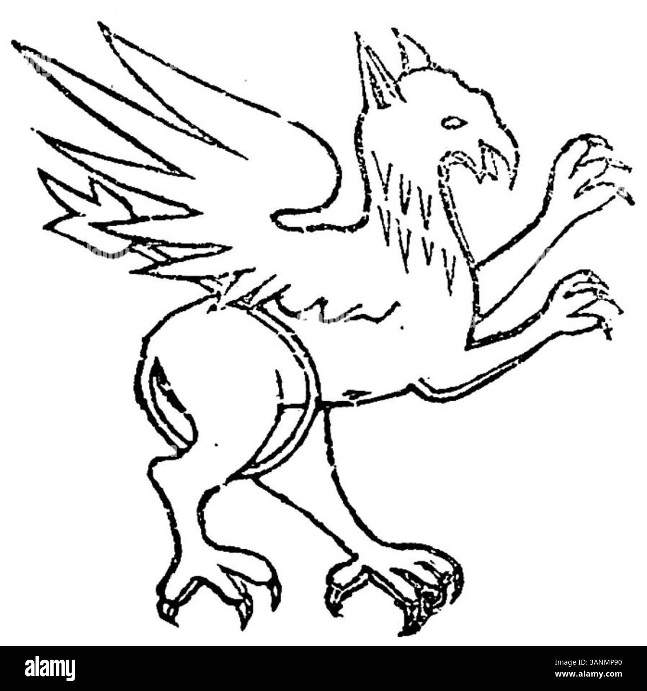 Zeichnung eines „Dacian griffin“, von dem Hasdeu berichtet wurde, dass er von Emanoil Panaiteanu-Bardasare auf einer „mysteriösen Kiste aus der Bukowina“ entdeckt wurde; verbunden von Hasdeu mit Herodot' Erzählung von Greifen, die in Hyperborea leben, sowie mit dem Gryf/JAXA Clan polnischer Adliger. Veröffentlicht in Columna lui Traian 33/1872. Stockfoto