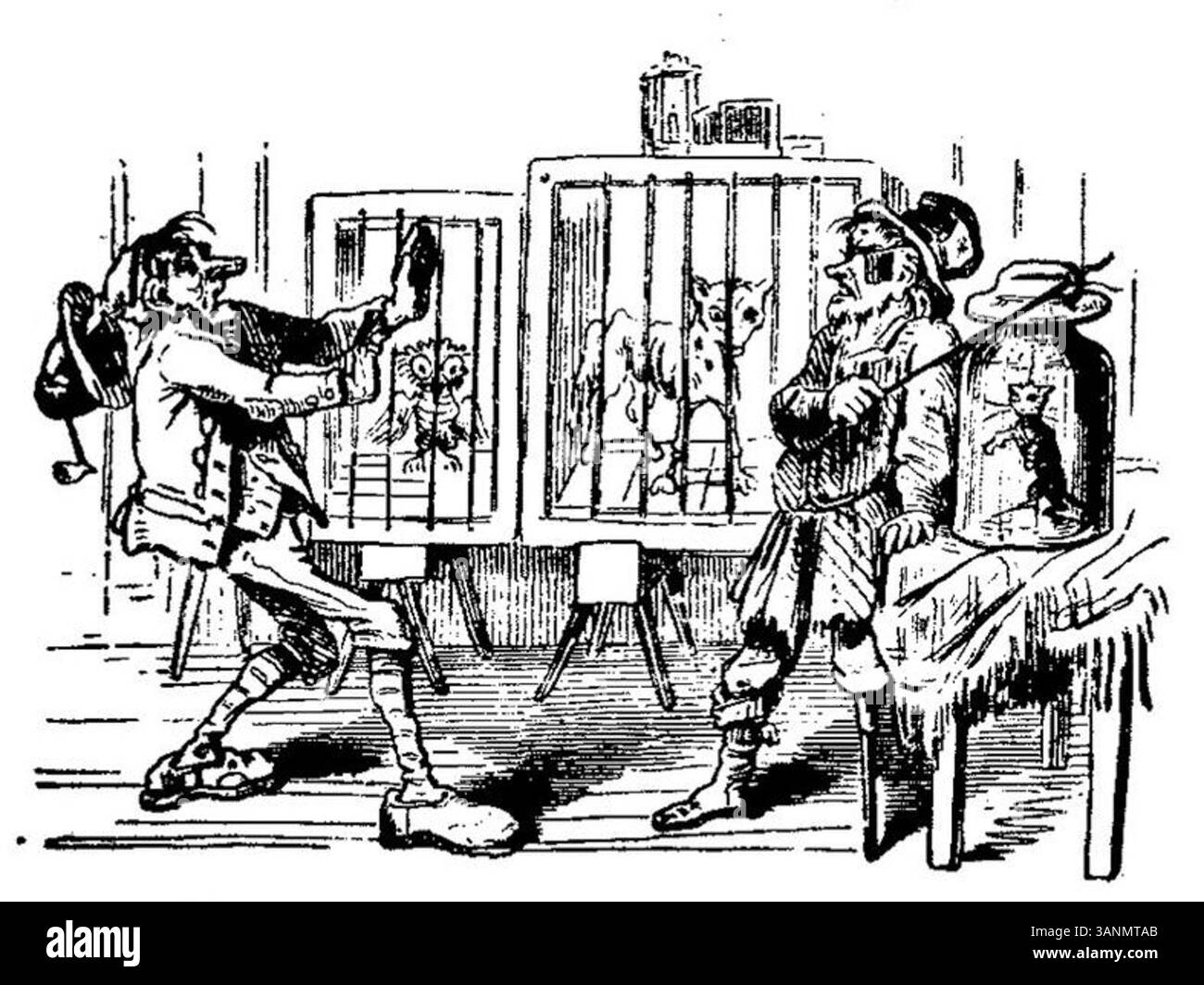 Eine weitere Illustration aus *Fliegende Blätter* von Carl Stauber, Band 2, Ausgabe 39 (1846), die den satirischen Kunststil zeigt, der in deutschen Illustrationszeitschriften des 19. Jahrhunderts weit verbreitet war. Stockfoto