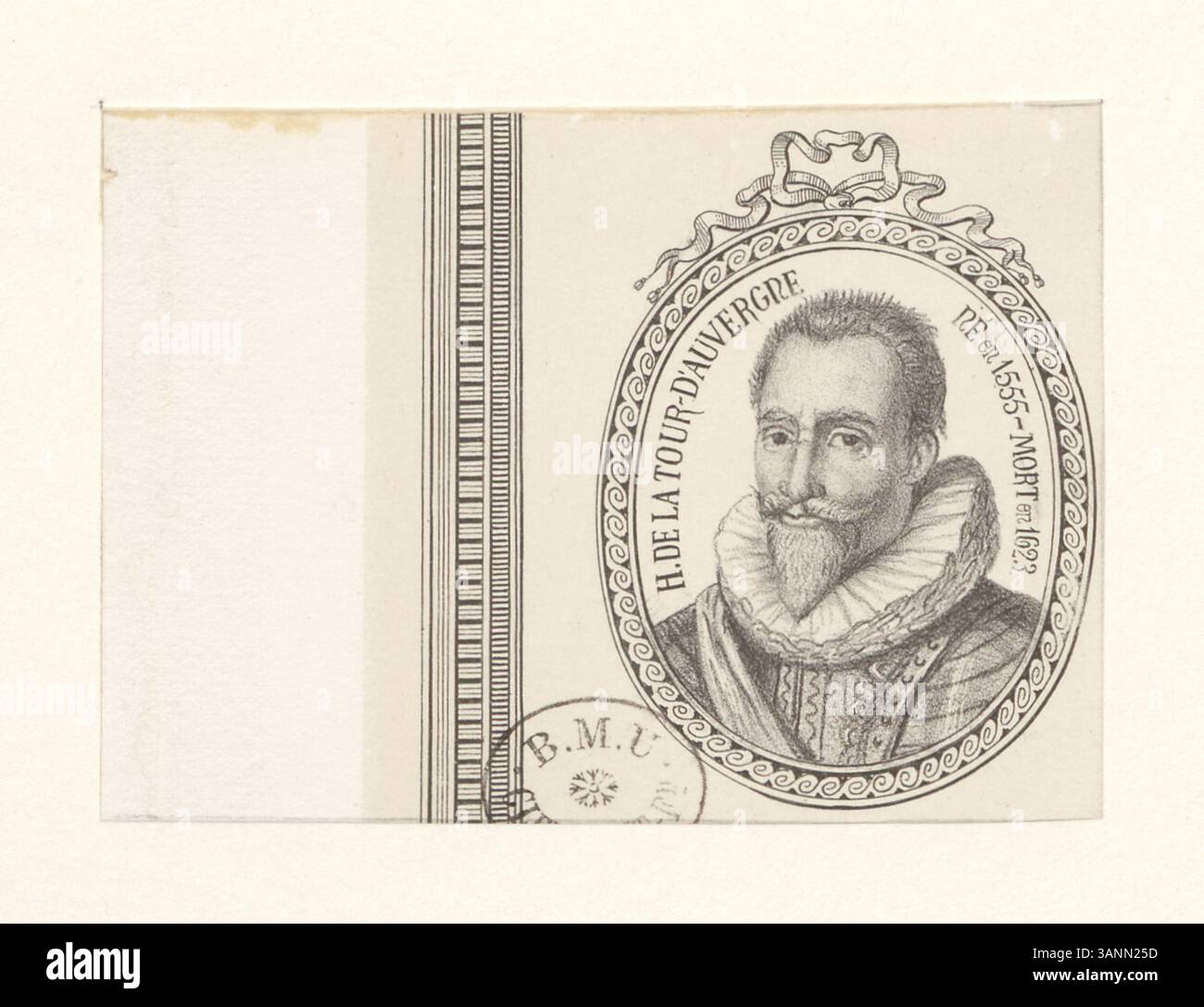 Boyer 1437, eine Lithographie von Ambroise Tardieu, zeigt Henri de la Tour d’Auvergne, geboren 1555 und gestorben 1623. Der Druck ist Teil der Boyer-Sammlung und zeigt sein Vermächtnis als Adliger und Militärfigur in Frankreich. Stockfoto