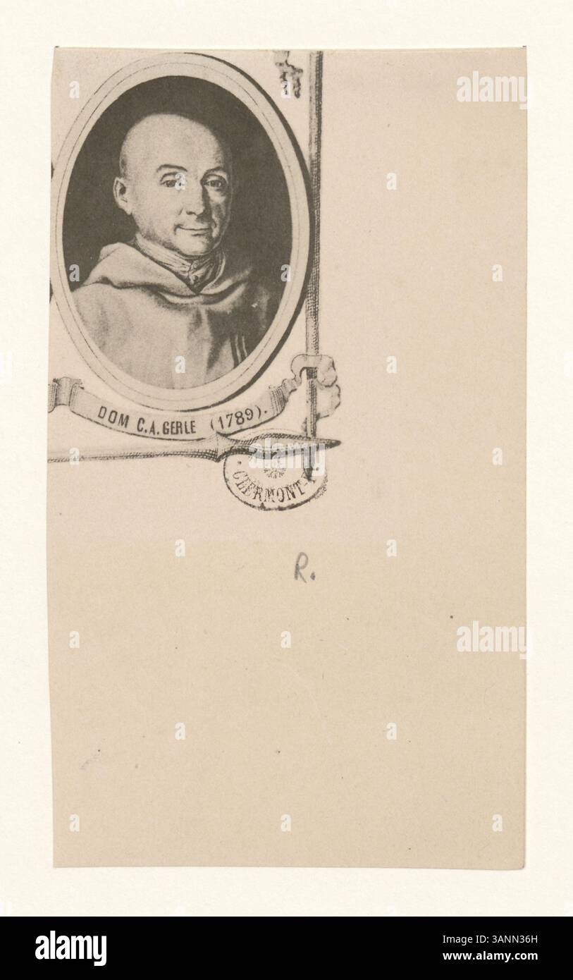 Dieser Druck aus dem Jahr 1789 zeigt Dom Christophe Antoine Gerle, eine prominente kirchliche Persönlichkeit und Beamte. Gerles Rolle während der turbulenten Zeit der Französischen Revolution wird in dieser photomechanischen Reproduktion hervorgehoben. Stockfoto