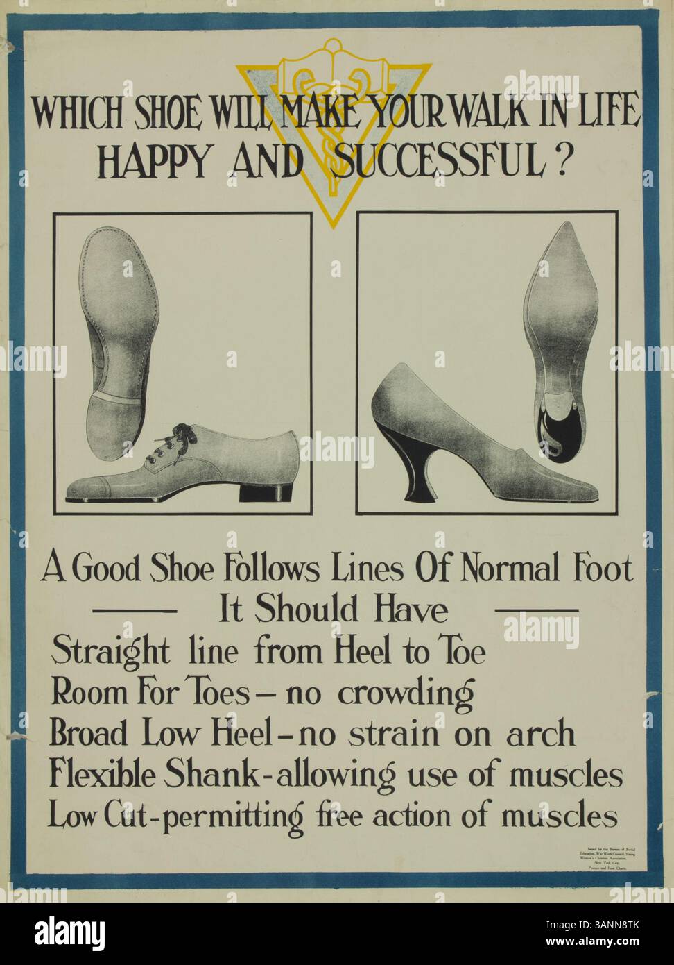 Dieses Poster aus dem Jahr 1917-1918 mit dem Titel „What Shoe will make your Walk in Life Happy and Success“ ist ein anonymes Stück aus dem frühen 20. Jahrhundert. Es zeigt eine symbolische Darstellung von Lebensentscheidungen und deren Auswirkungen. Das Werk ist Teil der Sammlung des Vanderbilt Museum of Art. Stockfoto