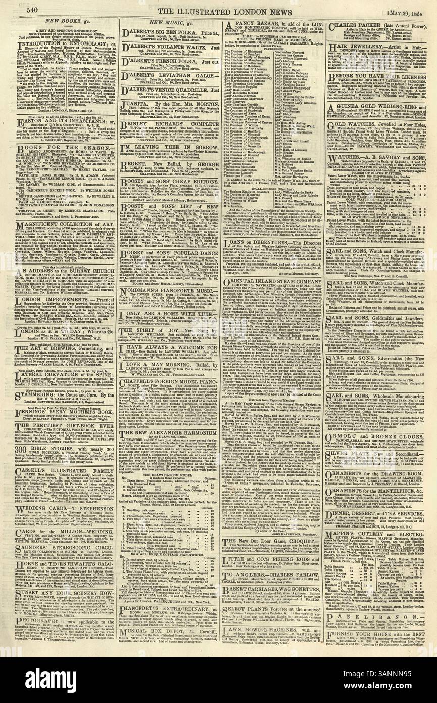 Alte Zeitungsseite, viktorianische Bücher aus dem 19. Jahrhundert aus den 1850er Jahren Stockfoto