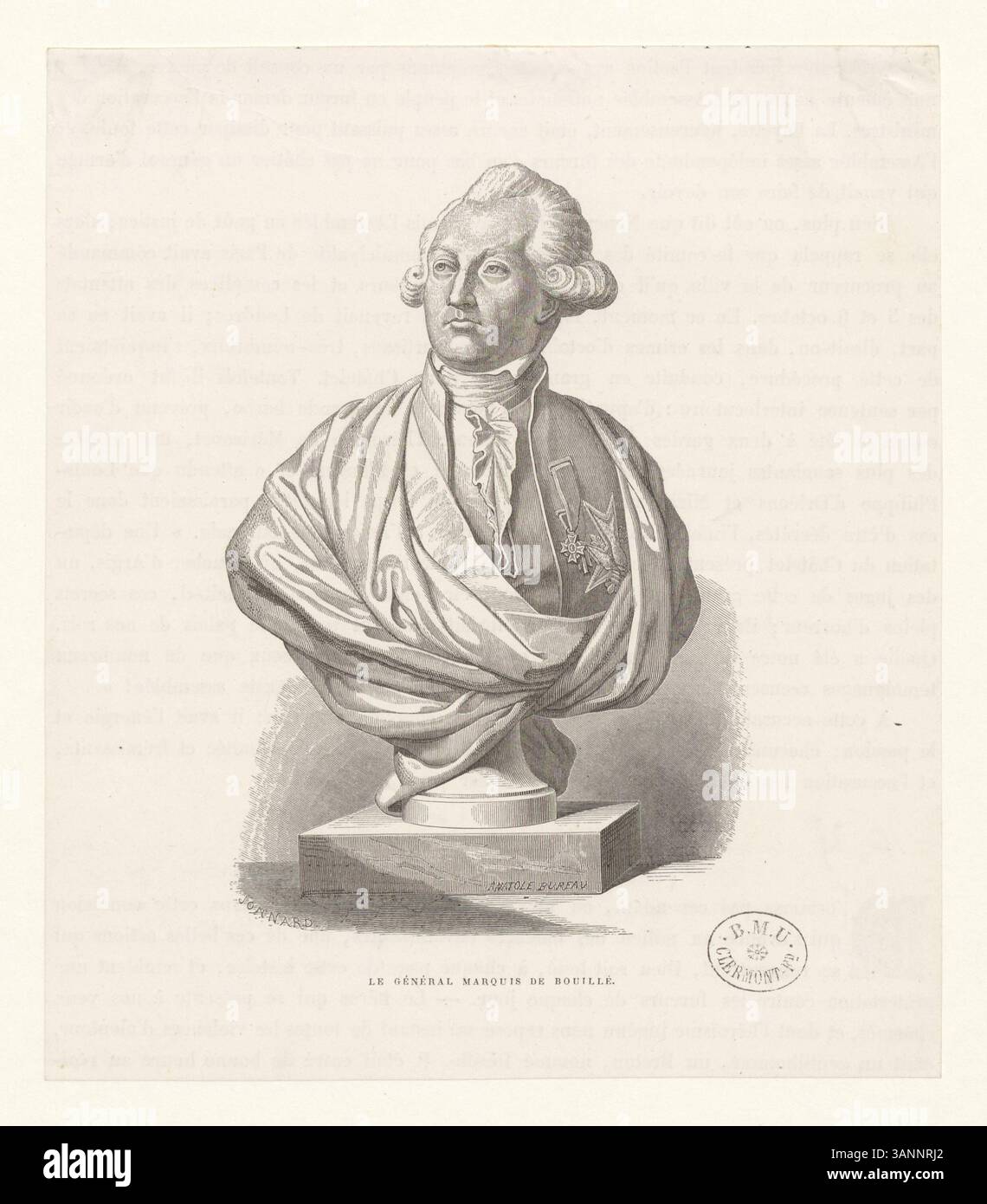 Tiefdruck aus der Boyer-Sammlung von Francois Claude Amour, Marquis de Bouillé, einem wichtigen militärischen Führer während der Französischen Revolution, bekannt für seine Verteidigung royalistischer Anliegen. Stockfoto