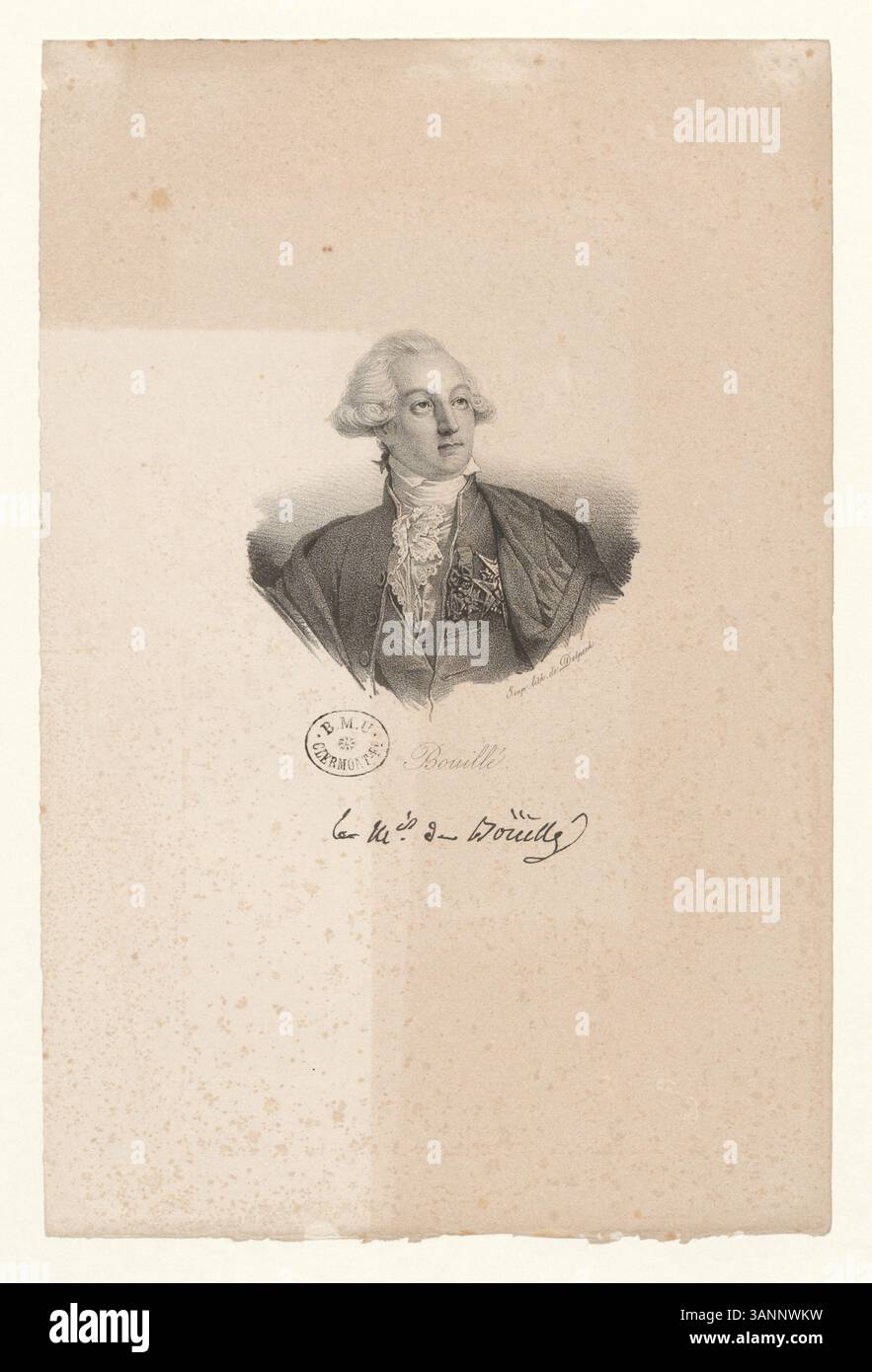 Lithografie aus der Sammlung Boyer mit Francois Claude Amour, Marquis de Bouillé, einem französischen General, der für seine Führung während der Französischen Revolution bekannt ist. Stockfoto