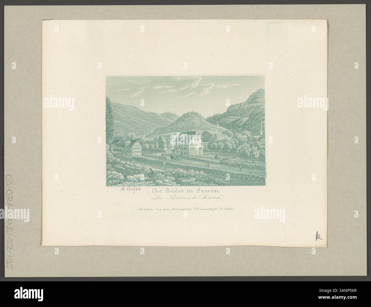 Aquatint-Druck von David Alois Schmid und Johann Baptist Isenring, der die Sewen-Bäder darstellt, als Teil einer malerischen Swiss Views-Sammlung von 1833–1835. Stockfoto