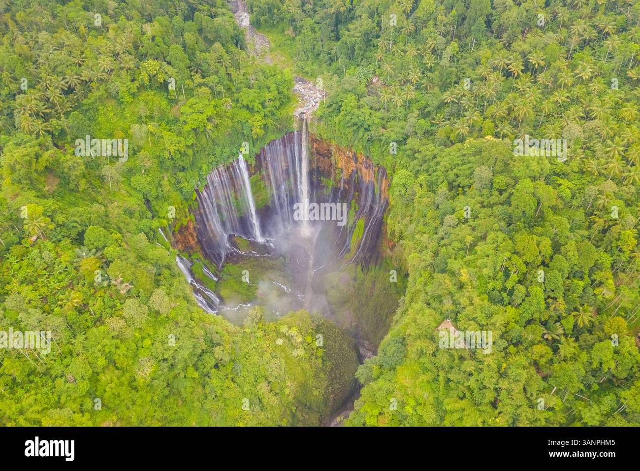 Luftaufnahme des Tumpak Sewu Wasserfalls, Indonesien. Stockfoto