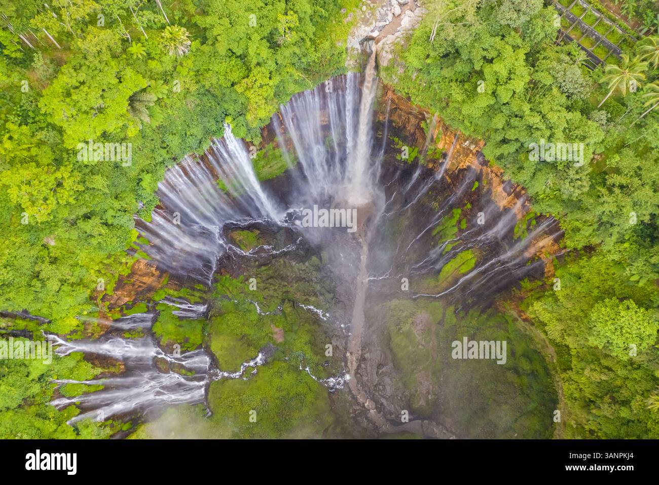 Luftaufnahme des Tumpak Sewu Wasserfalls, Indonesien. Stockfoto