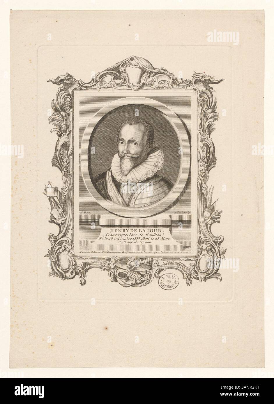 Boyer 1441 zeigt Henry de la Tour D’Auvergne, Herzog von Bouillon, einen prominenten französischen Adligen, der von 1555 bis 1623 lebte. Dieser Tiefdruck, der für seinen Militärdienst und seine Führung bekannt ist, ist Teil der Sammlung Boyer und unterstreicht die historische Bedeutung des Herzogs. Stockfoto