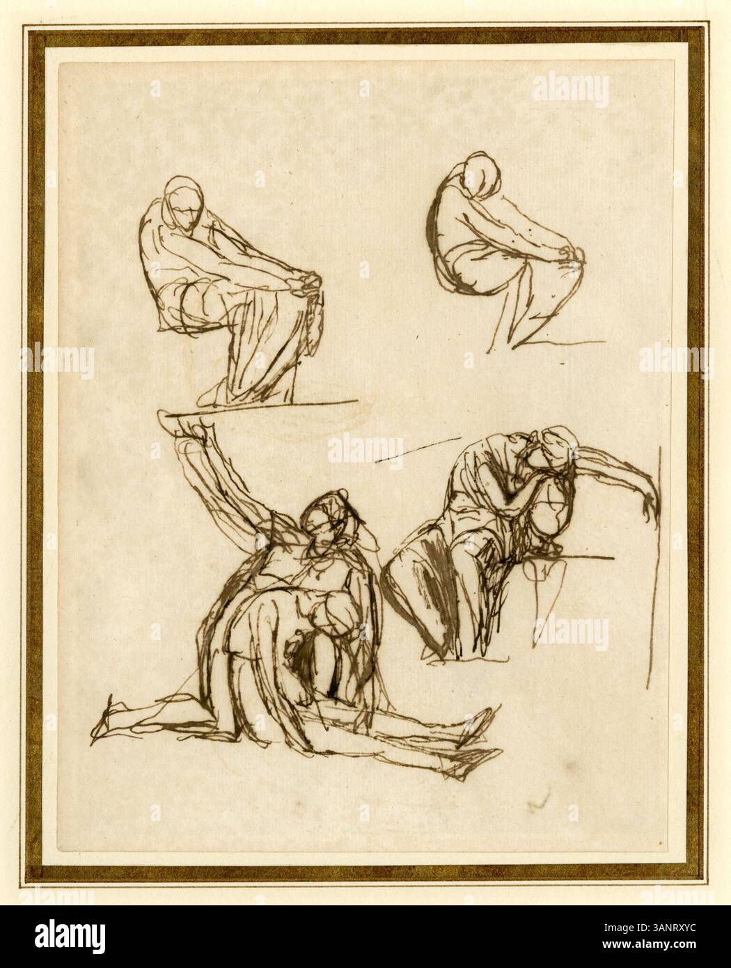 Figurenstudien aus dem Cornwall Sketchbook des Künstlers ist eine Zeichnung aus dem Jahr 1795 von George Romney. Das Werk umfasst detaillierte Studien zu menschlichen Figuren und Anatomie, die Romneys Fokus auf realistische Darstellungen der menschlichen Form reflektieren. Stockfoto