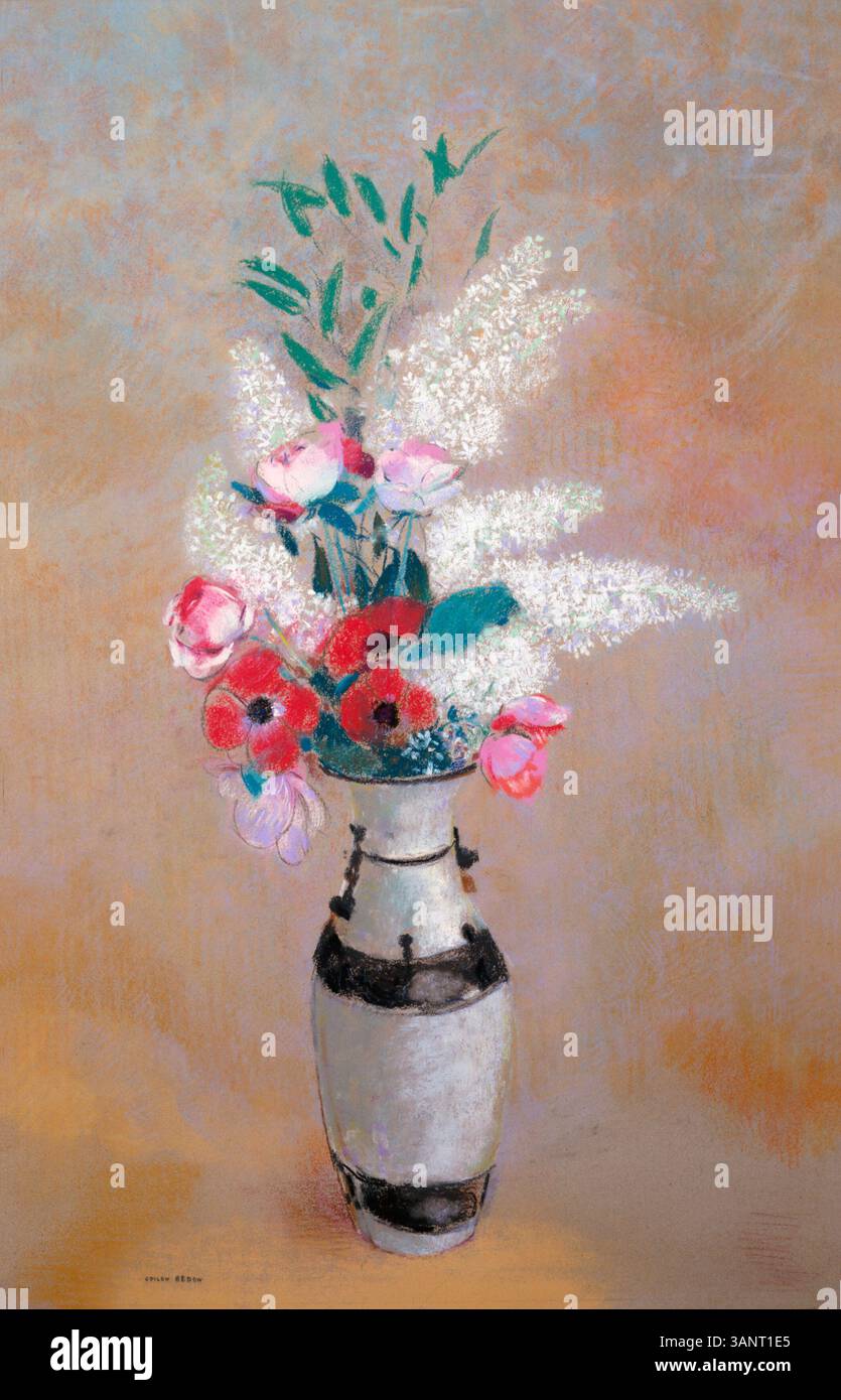 In der Albright-Knox Art Gallery Fine Art Collection ist eine meistzugängliche Reproduktion eines Kunstwerks in Publikationsqualität erhältlich. Das Bild ist nicht Eigentum der Albright-Knox Art Gallery. Für die Verwendung muss die Erlaubnis des ursprünglichen Erstellers eingeholt werden. Bei Fragen wenden Sie sich bitte an die Abteilung für digitale Medien in der Albright-Knox Art Gallery. Odilon Redon French, 1840-1916 Vase de fleurs, ca. 1912-1914 Pastell auf rotem Papier insgesamt: 28 5/8 x 18 1/16 Zoll (72,7075 x 45,87875 cm) Collection Albright-Knox Art Gallery, Buffalo, New York Room of Contemporary Art Fund, 1940 RCA1940: Stockfoto