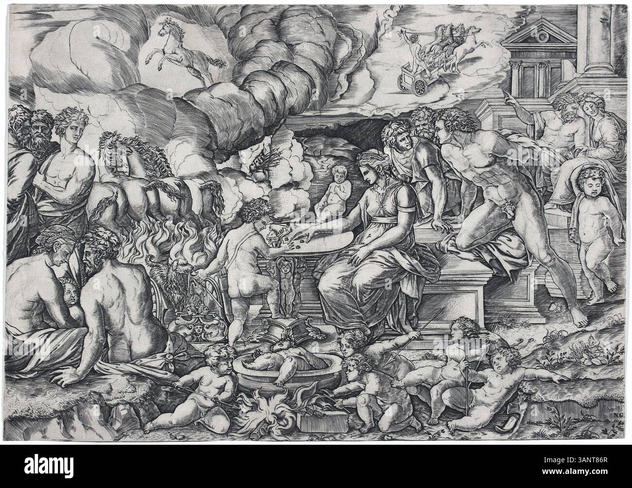 Dieses Werk von Baccio Bandinelli aus dem Jahr 1538, „Allegory of Love“, ist eine Renaissance-Darstellung der Liebe als allegorische Figur. Das Stück ist in der Universitätsbibliothek Leiden erhalten. Stockfoto