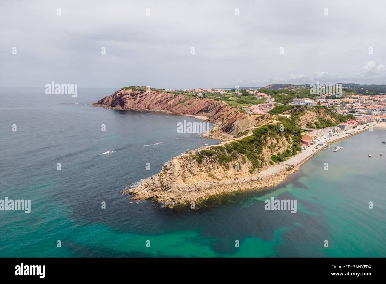 Luftaufnahme von Baia de Sao Martinho do Porto, Leiria, Portugal. Stockfoto