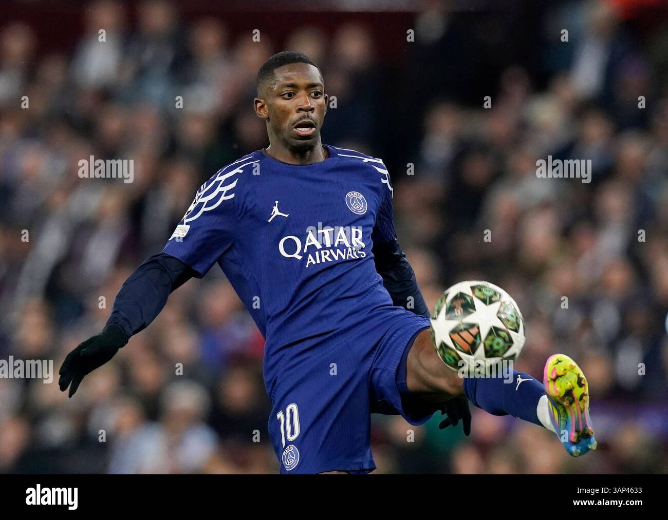 Birmingham, Großbritannien. April 2025. Ousmane Dembele aus Paris St Germain beim Finale des Aston Villa gegen Paris Saint Germain Quarter in der UEFA Champions League im Villa Park, Birmingham. Der Bildnachweis sollte lauten: Andrew Yates/Sportimage Credit: Sportimage Ltd/Alamy Live News Stockfoto