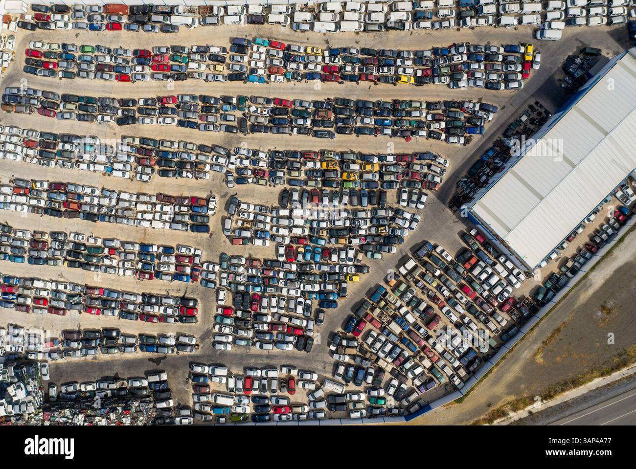 Aus der Vogelperspektive auf den Friedhof des Autos, Münze, Malaga, Spanien Stockfoto