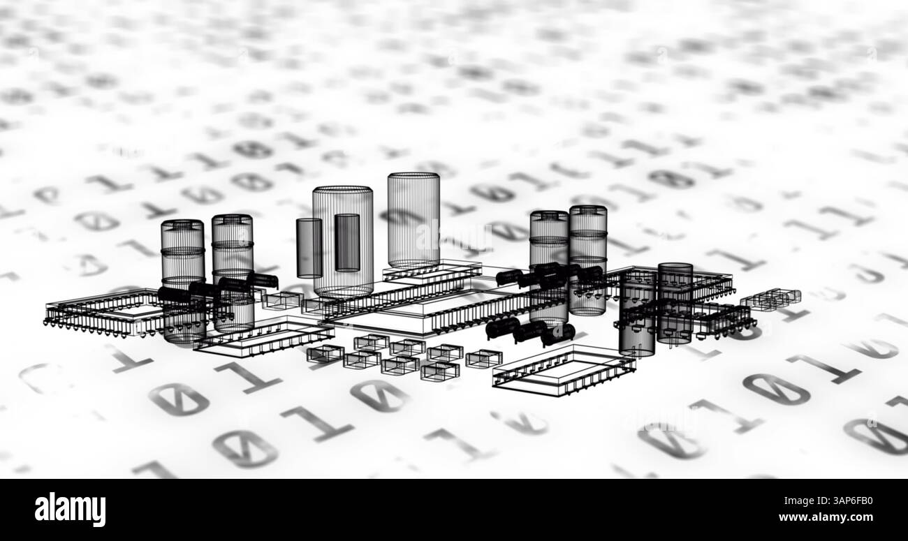 Abbildung der Binärcodierung und Datenverarbeitung über einen Computerprozessor Stockfoto