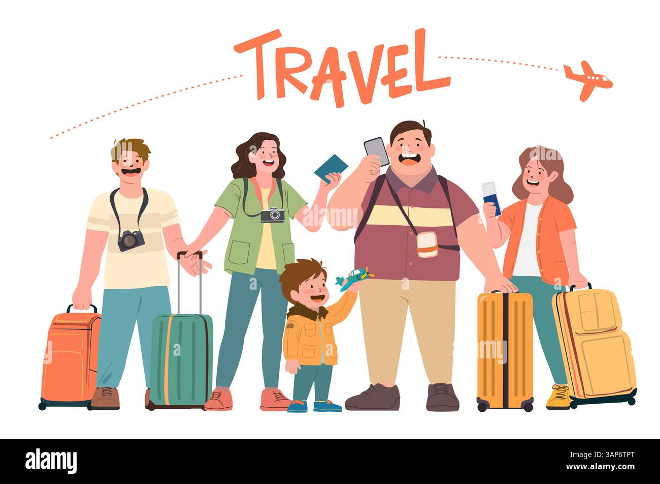 Menschen, die ihren Urlaub genießen. Eine Illustration zum Thema Reisen. Stock Vektor