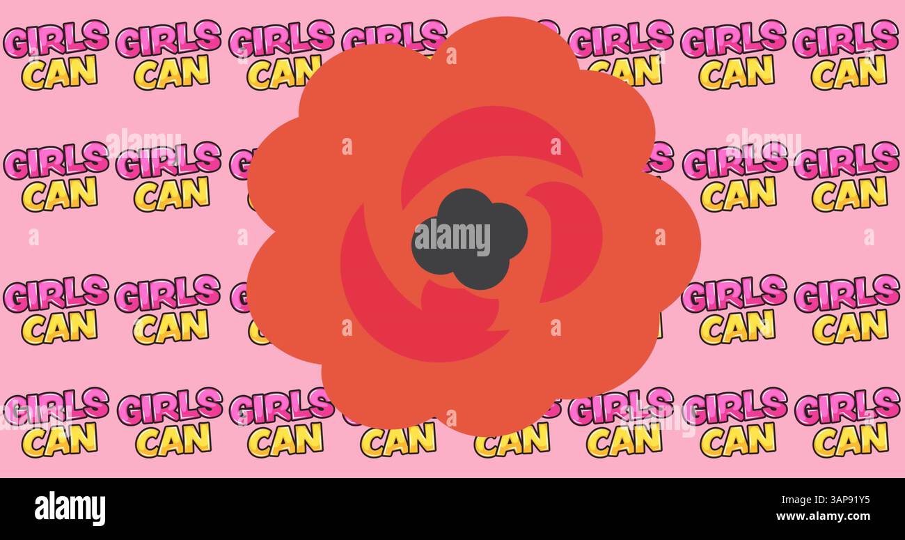 Das Bild einer roten Blume über mehreren Mädchen kann Text schreiben Stockfoto