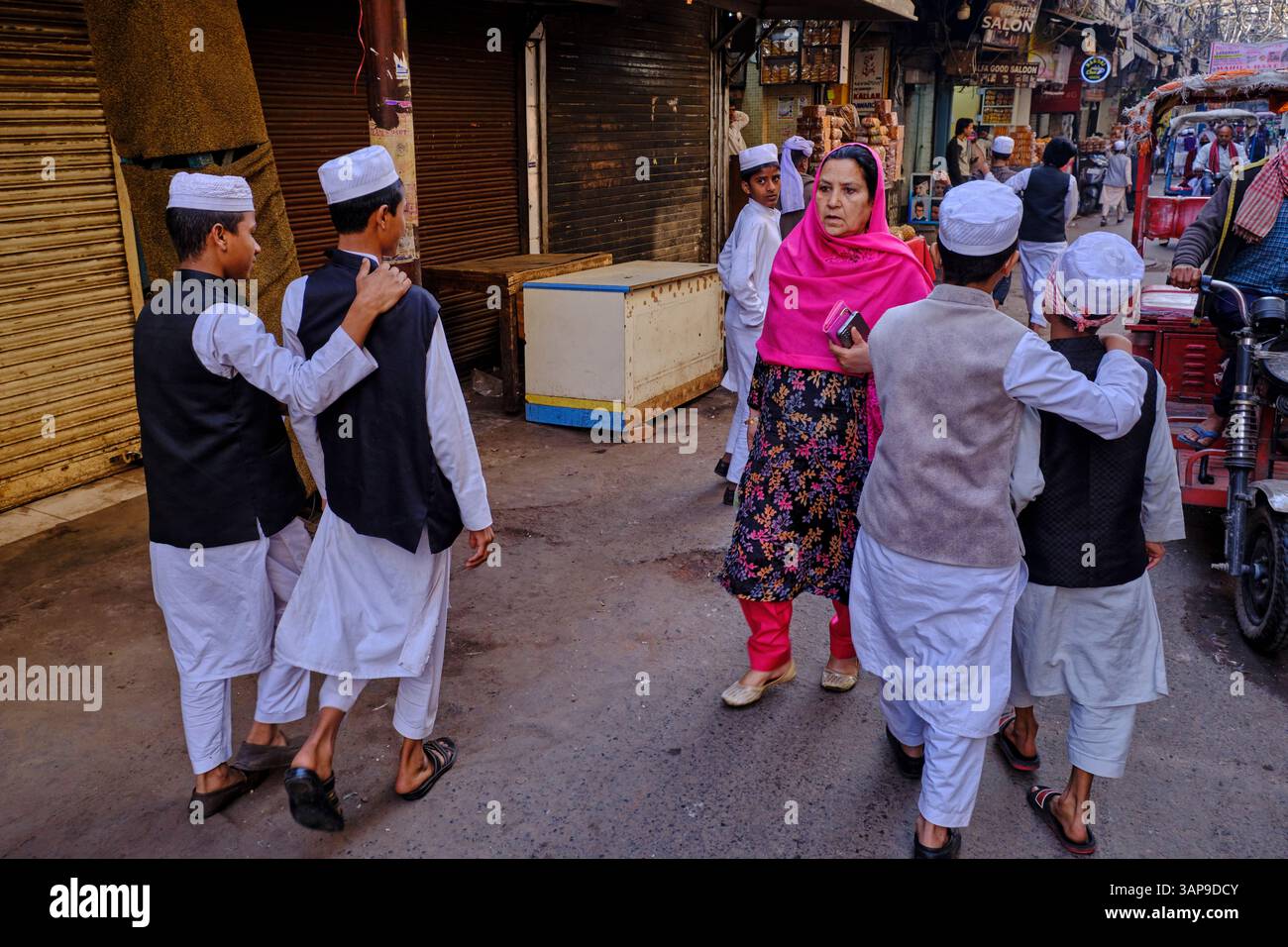 Indien, Delhi, Alt-Delhi, Schüler einer Koranschule im muslimischen Bezirk Stockfoto