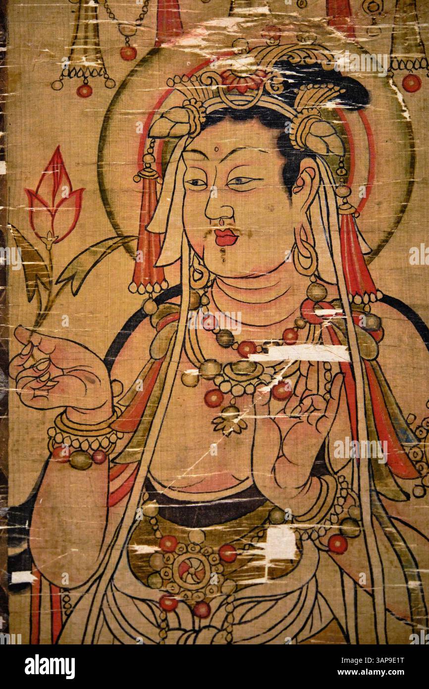 Indien, Delhi, Neu-Delhi, Nationalmuseum, Bodhisattva, Seidenmalerei, Dunhuang (China-Xinjiang), 8.-10. Jahrhundert Stockfoto