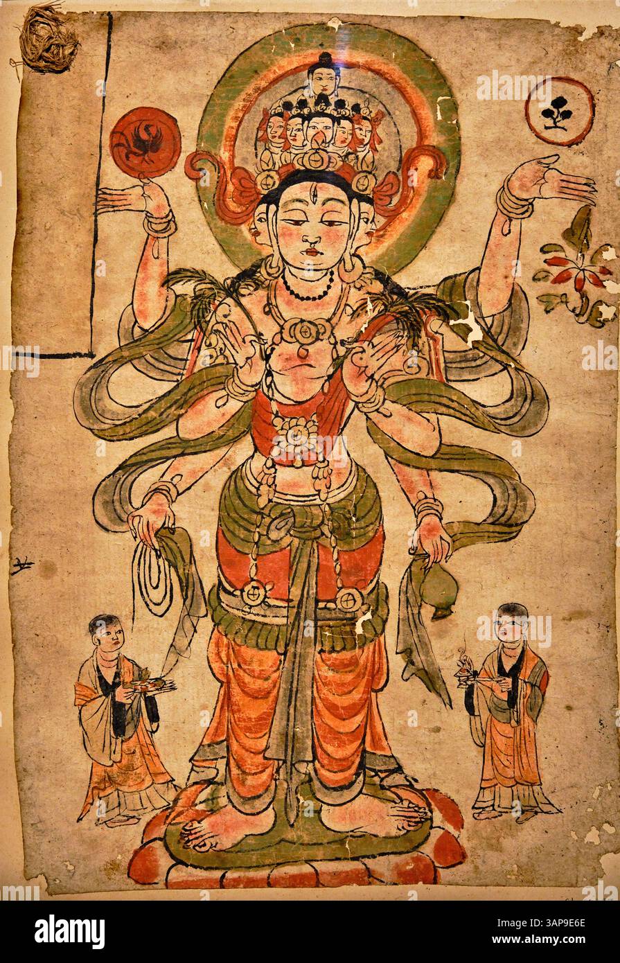 Indien, Delhi, Neu-Delhi, Nationalmuseum, neunköpfige Avalokiteshvara, Malerei auf Papier, Dunhuang (China-Xinjiang), 8.-10. Jahrhundert Stockfoto