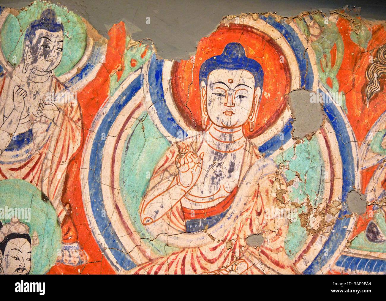 Indien, Delhi, Neu-Delhi, Nationalmuseum, Wandmalereien aus den Thousand Buddha Höhlen von Bezeklik (China-Xinjiang), Wandfragment, 8.-10. Jahrhundert Stockfoto