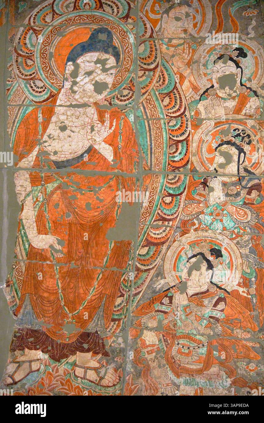Indien, Delhi, Neu-Delhi, Nationalmuseum, Wandmalereien aus den Thousand Buddha Höhlen von Bezeklik (China-Xinjiang), Wandfragment, 8.-10. Jahrhundert Stockfoto