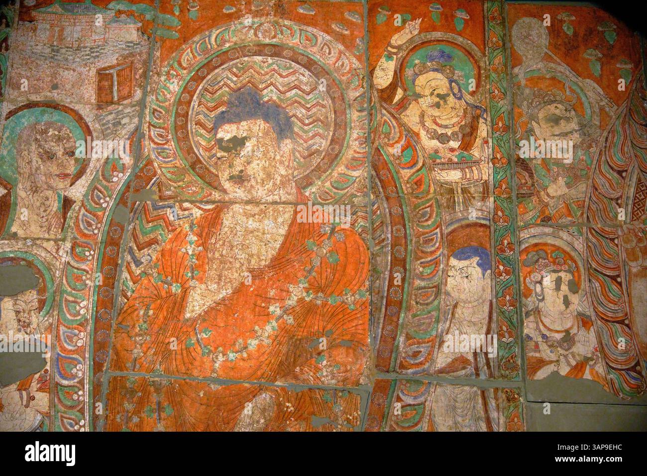 Indien, Delhi, Neu-Delhi, Nationalmuseum, Wandmalereien aus den Thousand Buddha Höhlen von Bezeklik (China-Xinjiang), Wandfragment, 8.-10. Jahrhundert Stockfoto