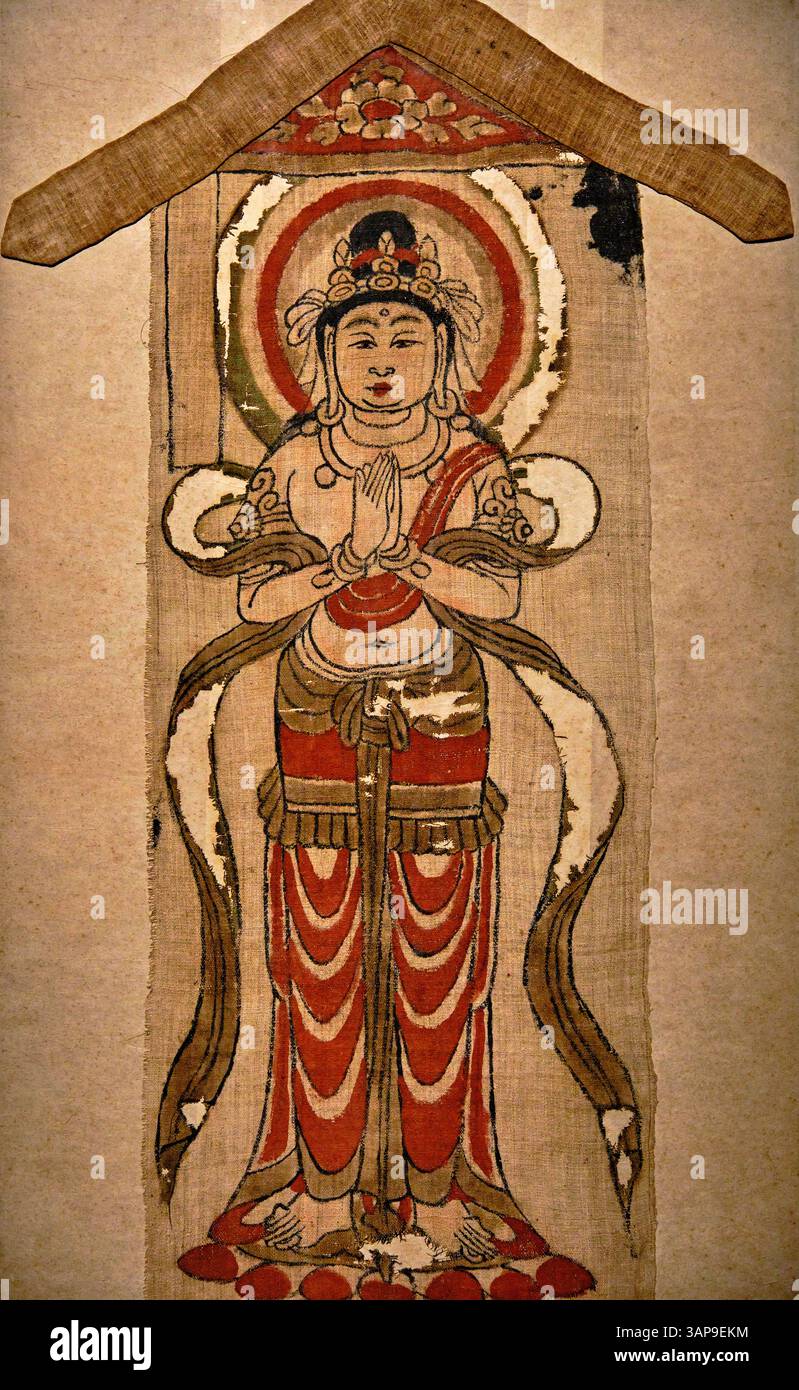 Indien, Delhi, Neu-Delhi, Nationalmuseum, Standing Bodhisattva, Seidenmalerei, Dunhuang (China-Xinjiang), 7.-10. Jahrhundert Stockfoto