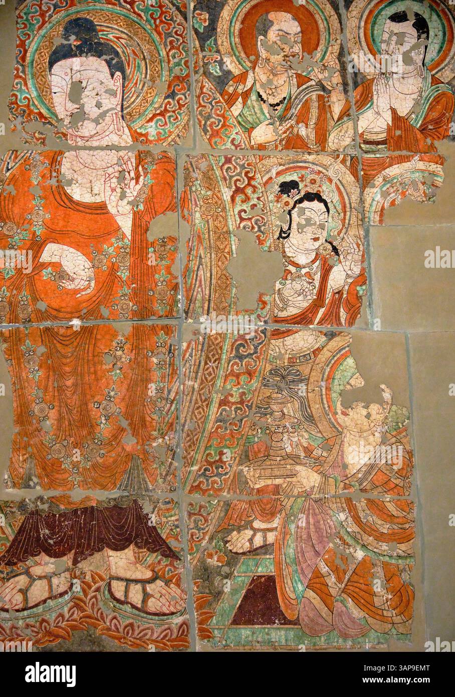 Indien, Delhi, Neu-Delhi, Nationalmuseum, Wandmalereien aus den Thousand Buddha Höhlen von Bezeklik (China-Xinjiang), Wandfragment, 8.-10. Jahrhundert Stockfoto