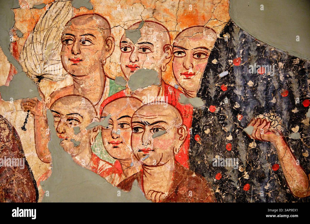 Indien, Delhi, Neu-Delhi, Nationalmuseum, Buddha mit sechs Schülern, Fragment der gemalten Wand, Miran (China-Xinjiang), 3.-4. Jahrhundert Stockfoto