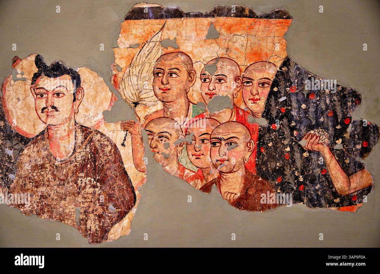 Indien, Delhi, Neu-Delhi, Nationalmuseum, Buddha mit sechs Schülern, Fragment der gemalten Wand, Miran (China-Xinjiang), 3.-4. Jahrhundert Stockfoto