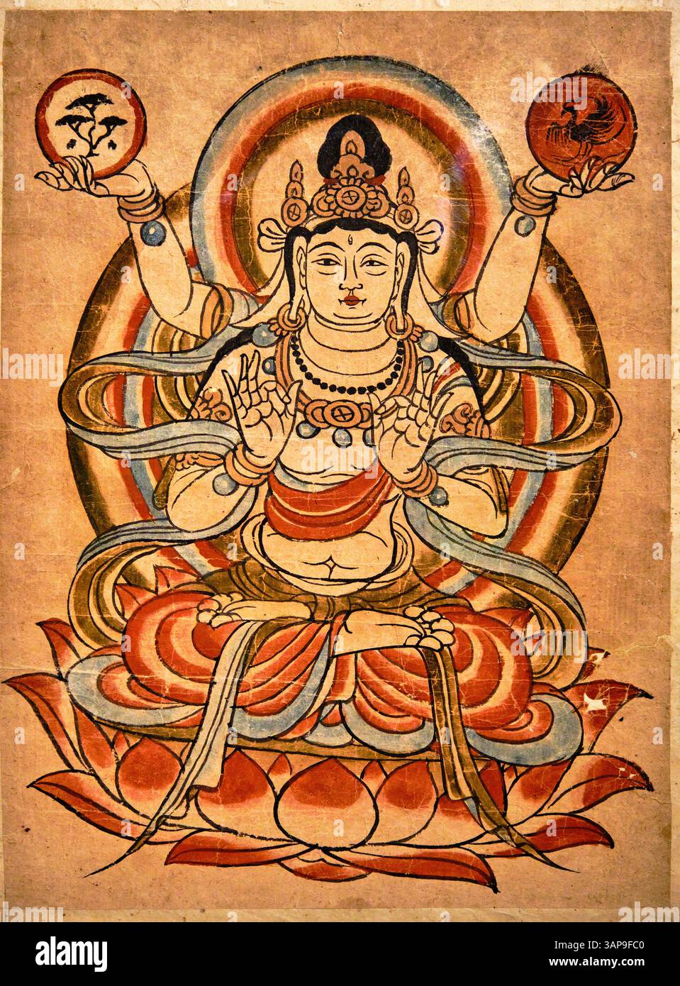 Indien, Delhi, Neu-Delhi, Nationalmuseum, Sitzplatz Avalokiteshvara (Mond und Sonne), Gemälde auf Papier, Dunhuang (China-Xinjiang), 9.-10. Jahrhundert Stockfoto