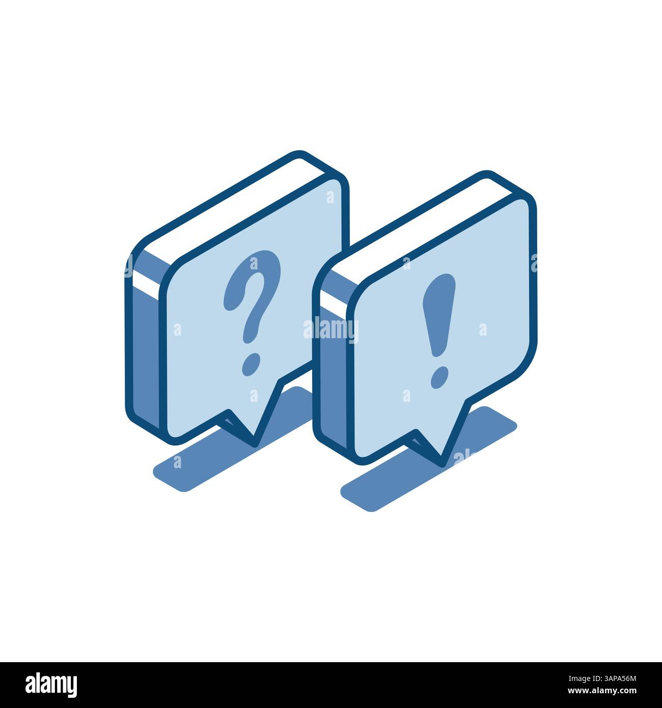 Lineares Symbol der isometrischen Vektorblase mit Ausrufezeichen und Frage, schwarz auf weißem Hintergrund, wichtige Nachricht oder Warnung Stock Vektor