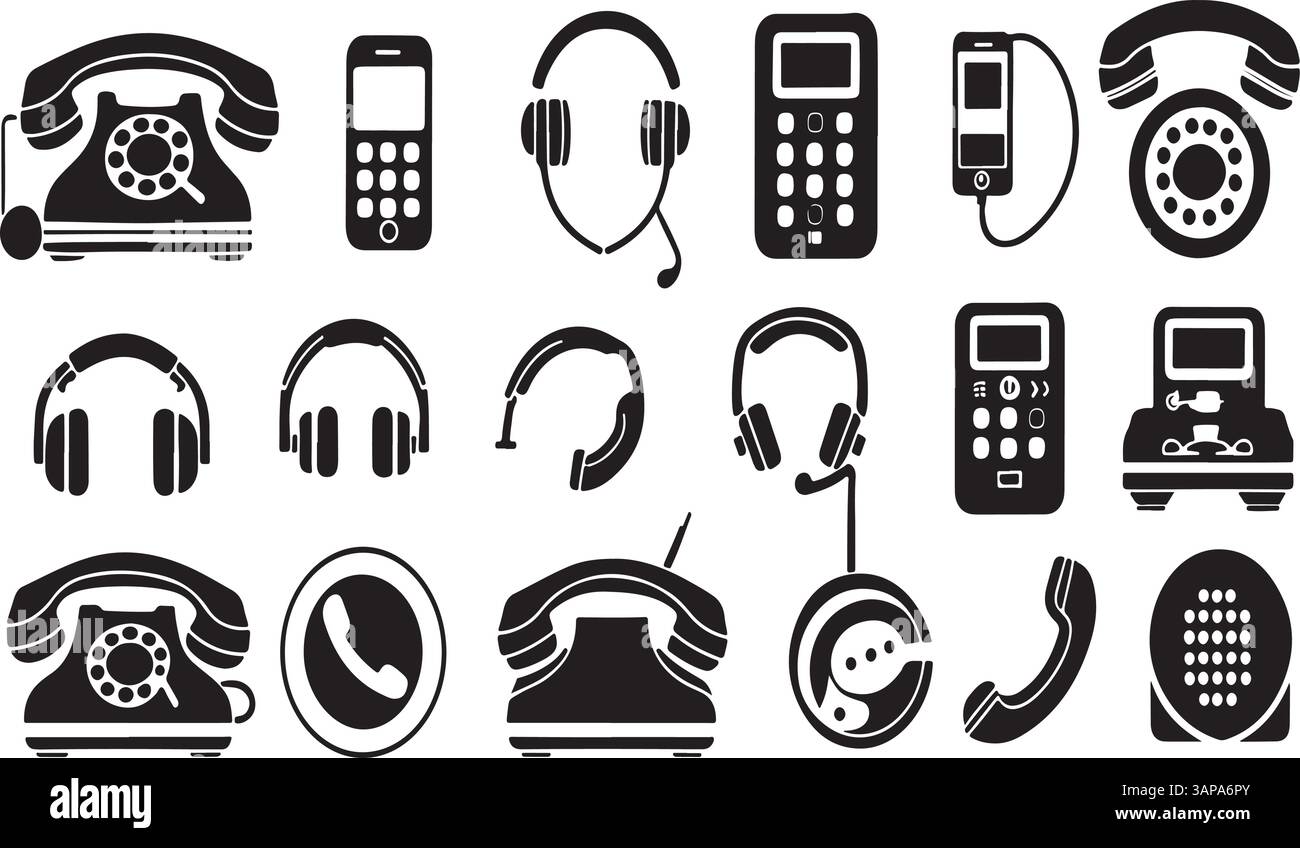 Telefon – Satz von linearen Vektorsymbolen für Telefone. Pixel perfekt. Bearbeitbare Kontur Stock Vektor