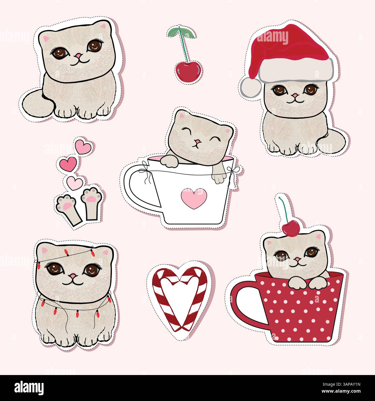 Niedliches Kätzchen-Sticker-Set mit Designelement Stock Vektor