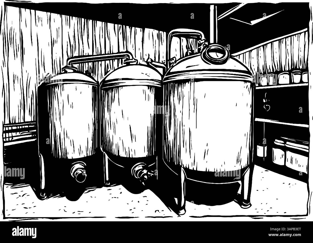 Dieser Vintage-Holzschnitt zeigt einen Federstift, der über einem Tintenbehälter steht Stock Vektor