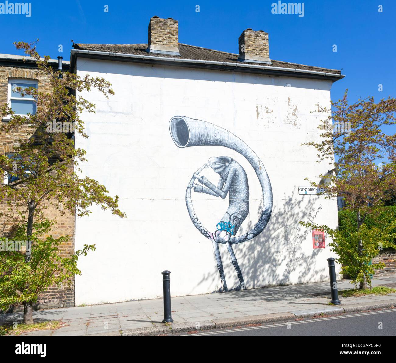 Wandbild von phlegm 2013, Goodrich Road, Dulwich Outdoor Gallery, London SE22, England, UK Stockfoto