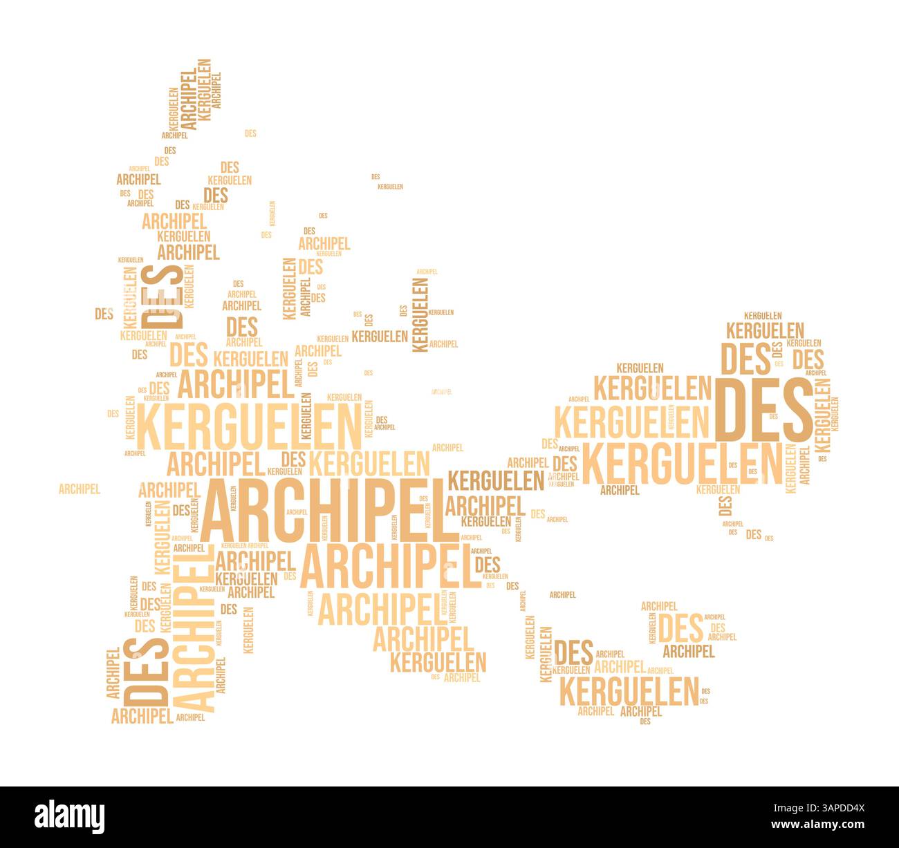 Französisch Süd- und Antarktis-Länder Word Cloud. Länderform mit Gebietseinteilung. Französische Süd- und Antarktis-Länder Typografie-Bild. Stock Vektor