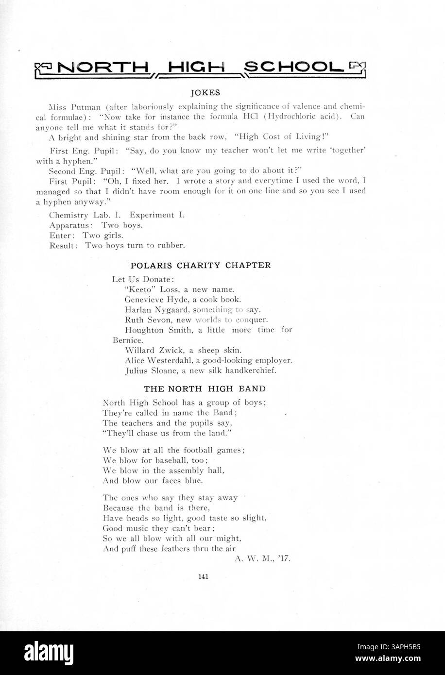 Das Jahrbuch Polaris 1917 von der North High School dokumentiert das akademische Jahr 1916-1917, in dem Schüler, Lehrer, Leichtathletik, Clubs, und afroamerikanische Geschichte. Stockfoto