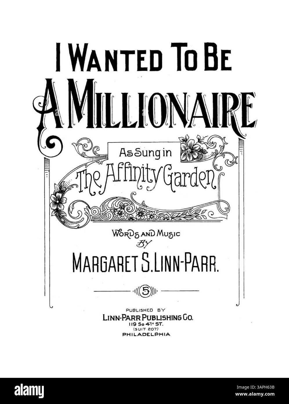 „I Wanted to Be a Millionaire“, wie in „The Affinity Garden“ gesungen, enthält Texte und Musik von Margaret S. Linn-Parr. Das digitale Bild stimmt möglicherweise nicht mit den Originalfarben überein. Stockfoto
