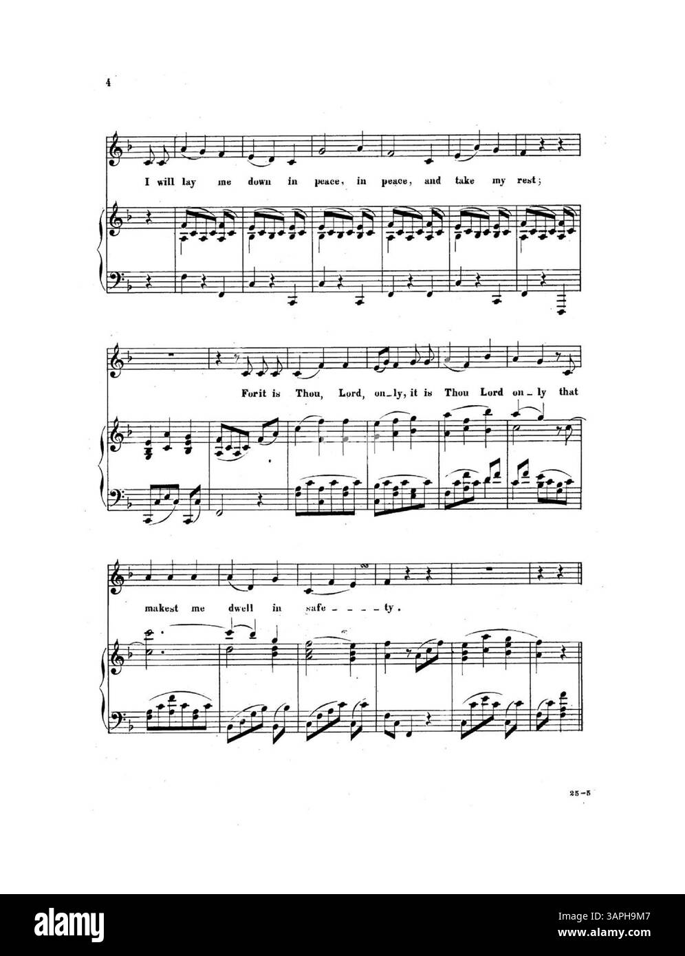 „Evening Prayer“ ist Teil der „Vocal Blossoms, First Series“, komponiert von Miss Lindsay. Die Ausgabe enthält den Liedtext und eine Werbung für andere Musikwerke, darunter „Alone“ und „Rosenkranz“. Die Rückseite enthält Werbung für neue geistliche Musik der Zeit. Stockfoto