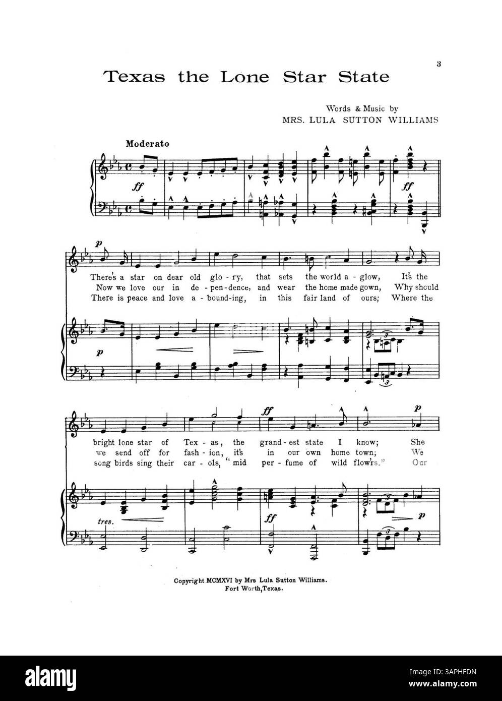 Das Foto mit dem Titel „Texas the Lone Star State“ zeigt die Hauptstadt des Bundesstaates Texas. Es ist mit der Inschrift „Frank Perry from Midge“ markiert, die eine persönliche Notiz auf dem Bild darstellt. Stockfoto